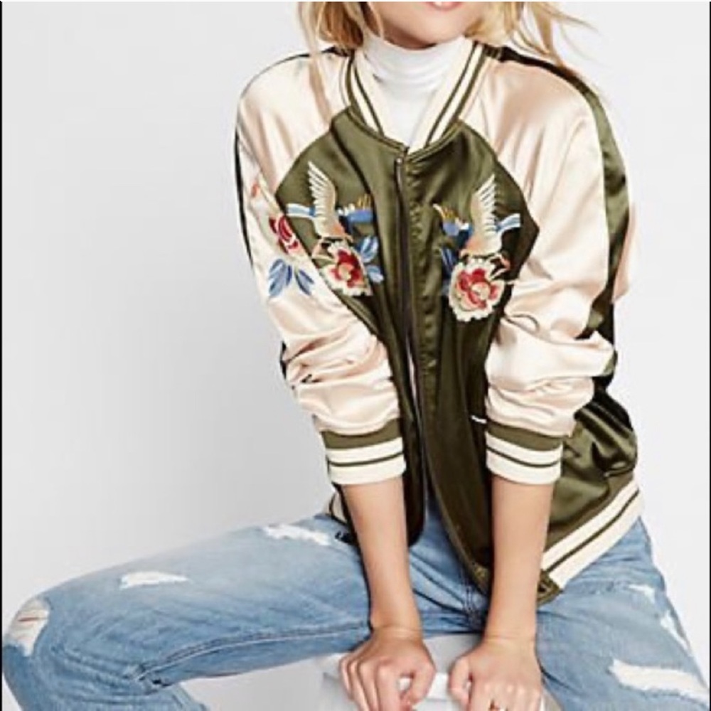 Satin Embroidery Bomber Jacket